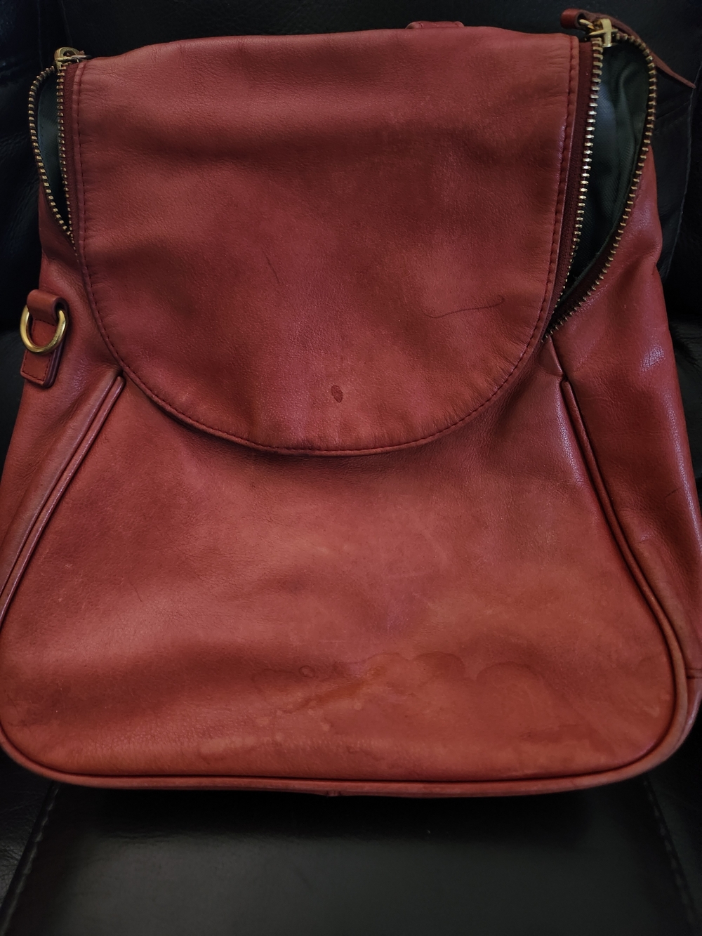 Women's Red Leather Backpack Crossbody - Minimalist Everyday Bag